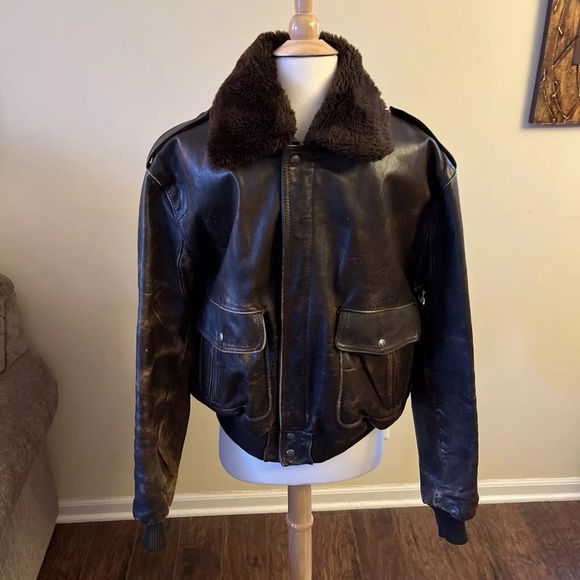 Vintage Distressed Leather Bomber Jacket - Picture 1 of 8